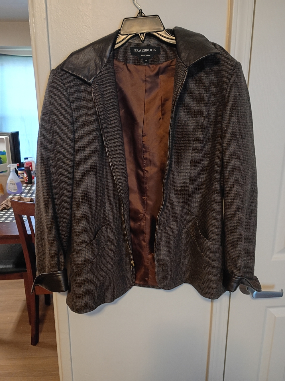 Brown Tweed Jacket with Leather Trim